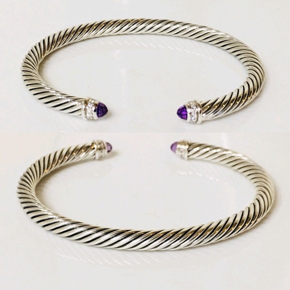 David Yurman Amethyst Diamond Cable Cuff Bracelet - Picture 3 of 8